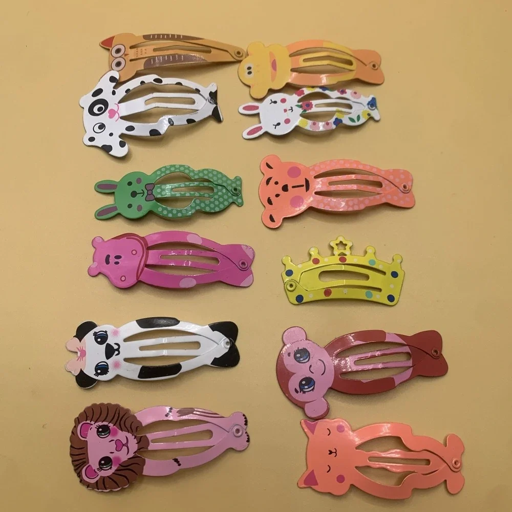17 Piece Animal Enameled Metal Bendable Girls Hair Clips Lot + Vintage Butterfly